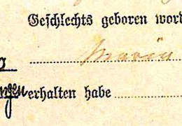 Geburtsregister Orsenhausen 1885 Nr. 3, Randvermerk mit gefälschtem Sterbedatum in Grafeneck