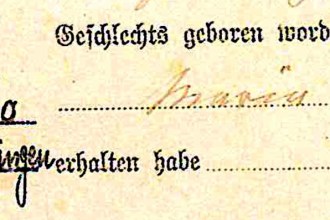 Geburtsregister Orsenhausen 1885 Nr. 3, Randvermerk mit gefälschtem Sterbedatum in Grafeneck