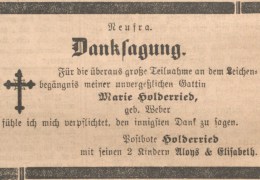 1889-04-18-Riedlinger-Zeitung-S.4-Holderried-Marie-Danksagung