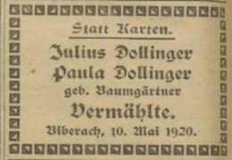 1920-05-10-Anzeiger-vom-Oberland-S.4-Gruss-als-Vermaehlte-Dollinger
