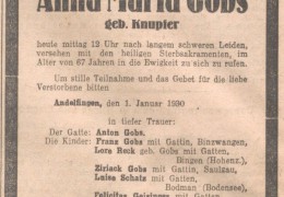 1930-01-30-Riedlinger-Zeitung-Nr-1_2-Gobs-Anna-Maria-Todesanzeige-Detail